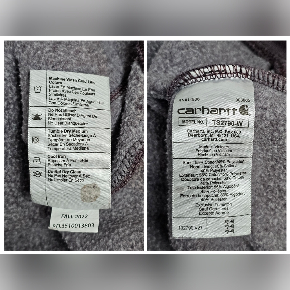 Carhartt Women's Relaxed Fit Hoodie Small TS2790-W Purple EUC - Picture 7 of 12